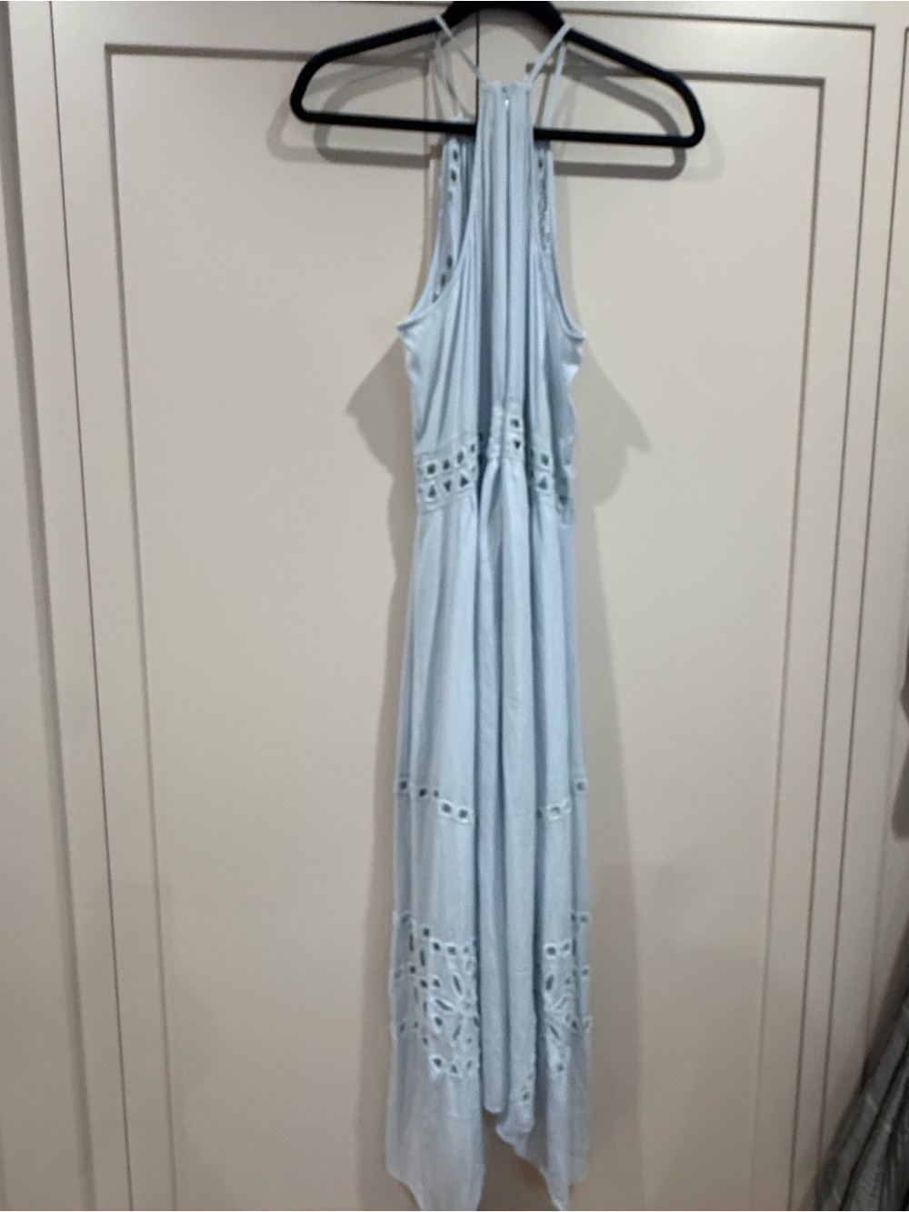 Ramy Brook Light Blue Halter Maxi Dress with Cutout Trim